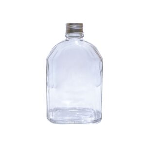 ขวดเหล้าแก้วใส ปากเกลียว 200 ml - ทรงแก้วแบนตัดเหลี่ยมโค้ง