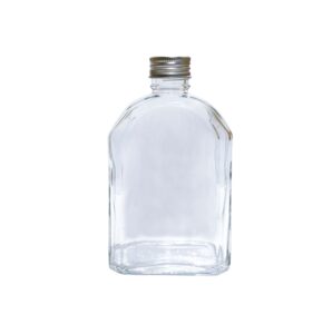 ขวดเหล้าแก้วใส ปากเกลียว 250 ml - ทรงแก้วแบนตัดเหลี่ยมโค้ง